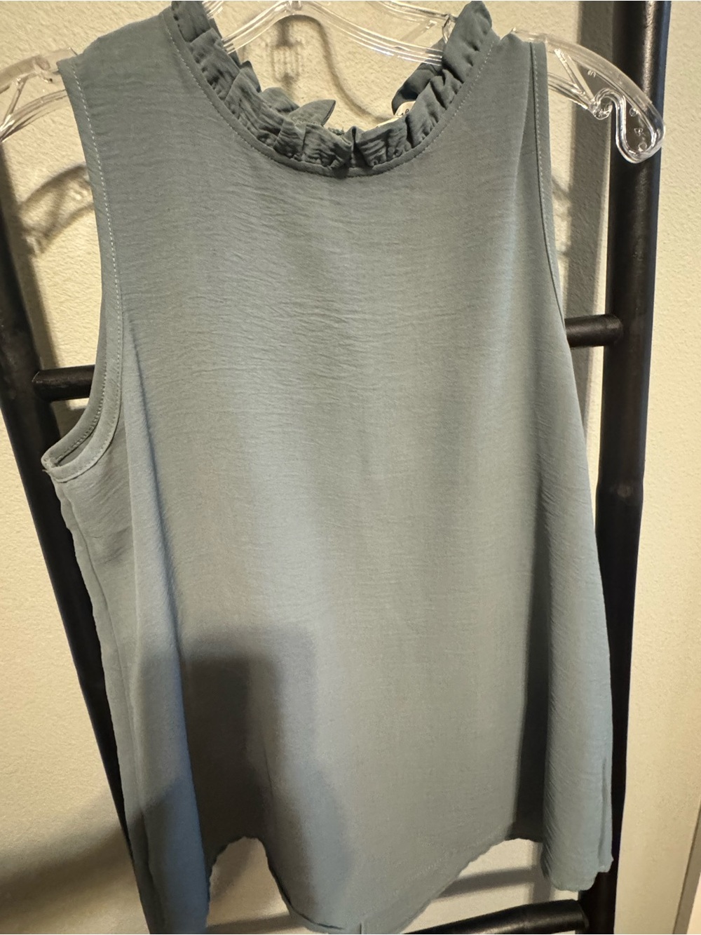 Elle Sage Green Ruffle-Neck Sleeveless Camisole